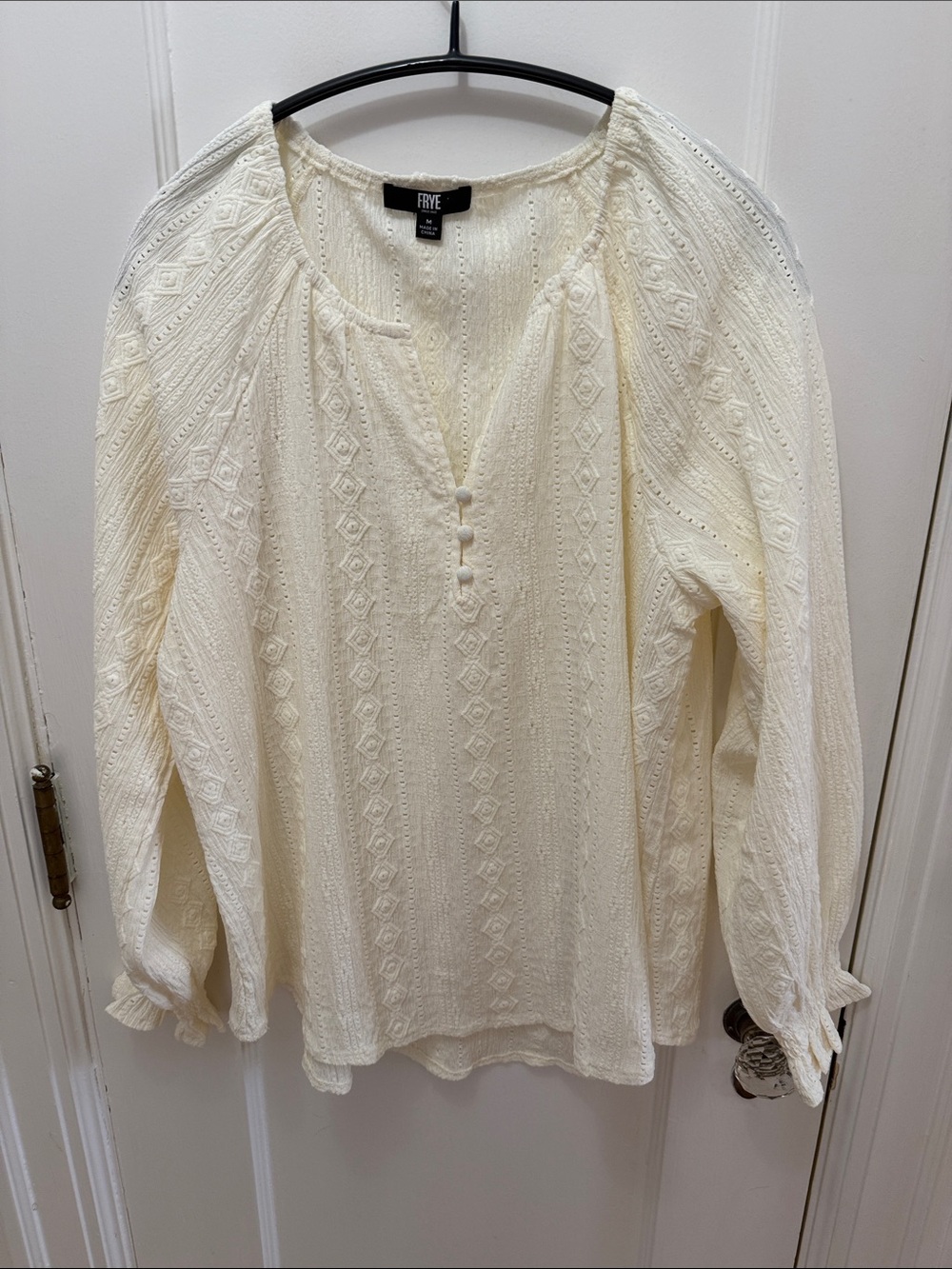 FRYE Ivory Textured Peasant Blouse